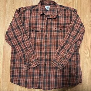 Carhartt 2XL Tall Long Sleeve Orange Red Plaid Button Up Flannel Cotton Shirt